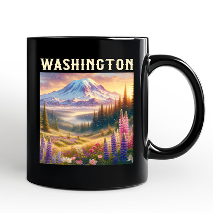 Artistic Mount Rainier Washington State Personalized Mug, National Park Gift and Pacific Northwest Souvenir with Custom Name