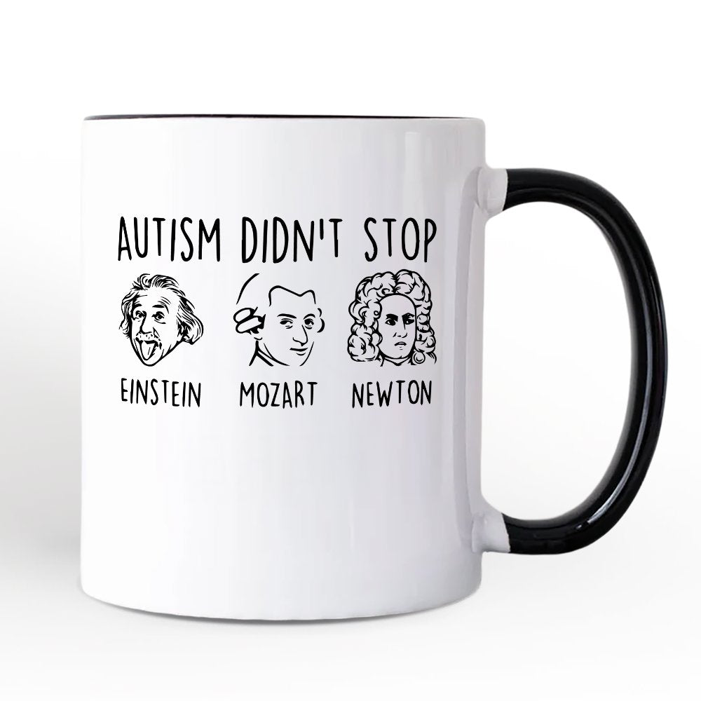 Autism Didn't Stop Them Personalized Mug, Neurodiversity Awareness Gift with Einstein Mozart Newton and Custom Name