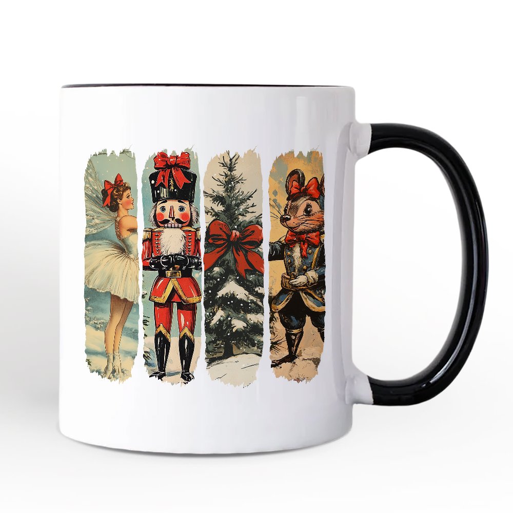 Ballet and Nutcracker Christmas Personalized Mug, Coquette Bow and Mouse Vintage Holiday Gift with Custom Name