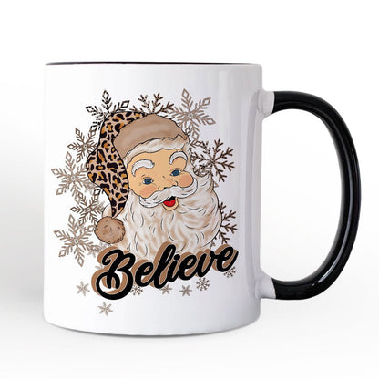 Believe Santa Cheetah Leopard Personalized Mug, Retro Christmas Gift with Custom Name