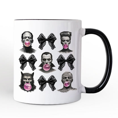 Bubblegum Classic Monster Personalized Mug, Funny Coquette Bow Gift with Retro Style and Custom Name
