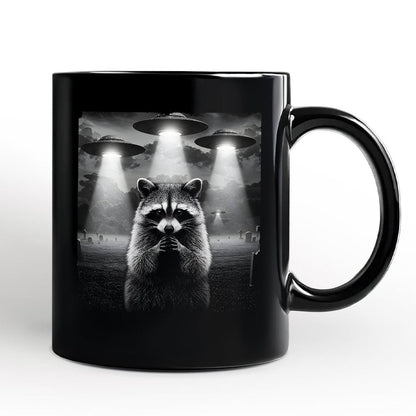 Funny Raccoon UFO Personalized Mug, Unisex Black Gift with Custom Name