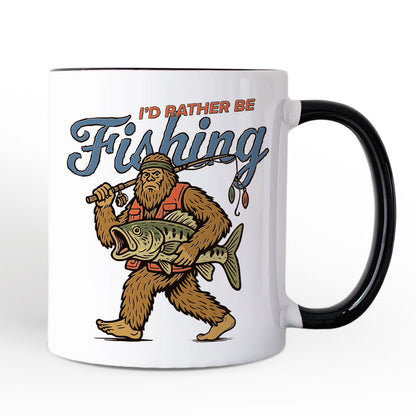 I'd Rather Be Fishing Bigfoot Personalized Mug, Funny Sasquatch Fishermen Gift with Custom Name