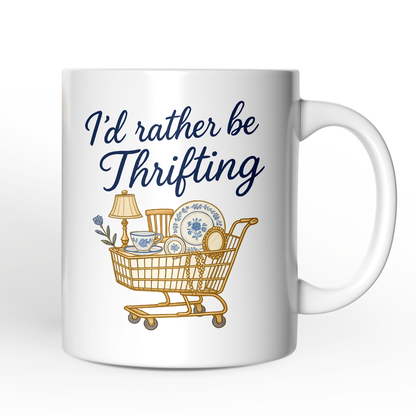 I'd Rather Be Thrifting Personalized Mug, Vintage Thrift Shop Lover Gift with Custom Name