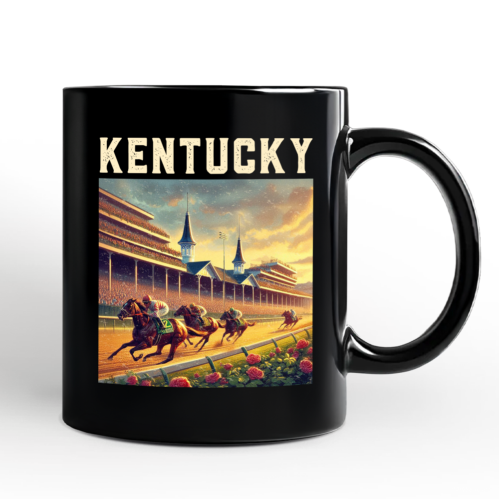 Iconic Kentucky State Horse Racing Personalized Mug, Churchill Downs Gift and Derby Heritage Souvenir with Custom Name