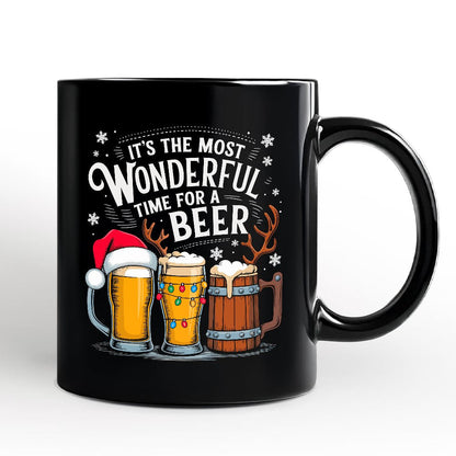 It's The Most Wonderful Time For a Beer Personalized Mug, Funny Holiday Beer Christmas Gift with Custom Name