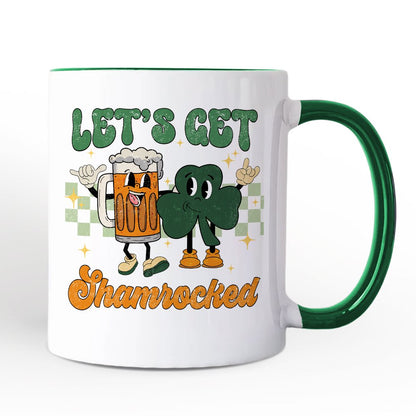 Let's Get Shamrocked St Patrick's Day Personalized Mug, Funny Beer and Clover Drinking Gift with Custom Name