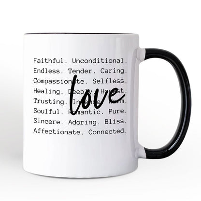Love Definition Words Personalized Mug, Minimalist Valentine Inspirational Love Gift with Custom Name
