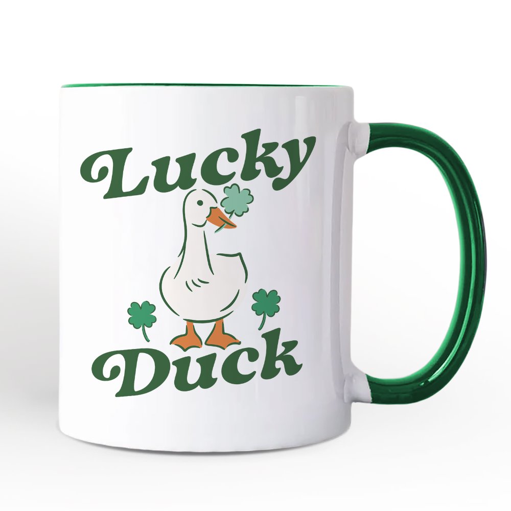 Lucky Duck St Patrick's Day Shamrock Personalized Mug, Cute Clover Gift with Custom Name