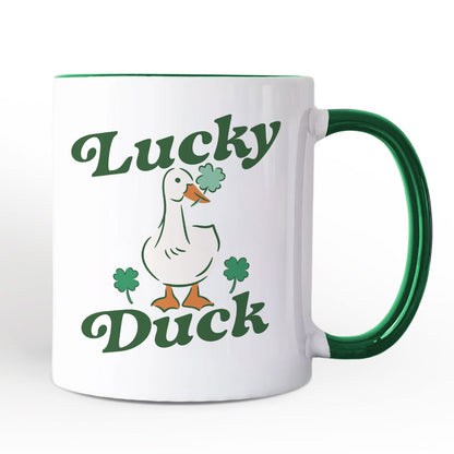 Lucky Duck St Patrick's Day Shamrock Personalized Mug, Cute Clover Gift with Custom Name