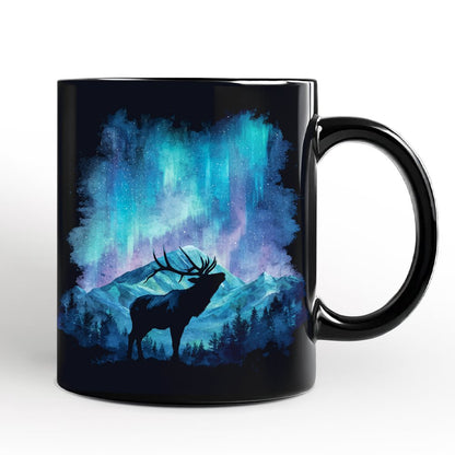 Majestic Aurora Elk Personalized Mug, Northern Lights Wilderness Stag Gift with Custom Name