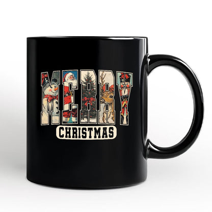 Merry Christmas Vintage Personalized Mug, Santa Tree Reindeer Snowman Nutcracker Gift with Custom Name