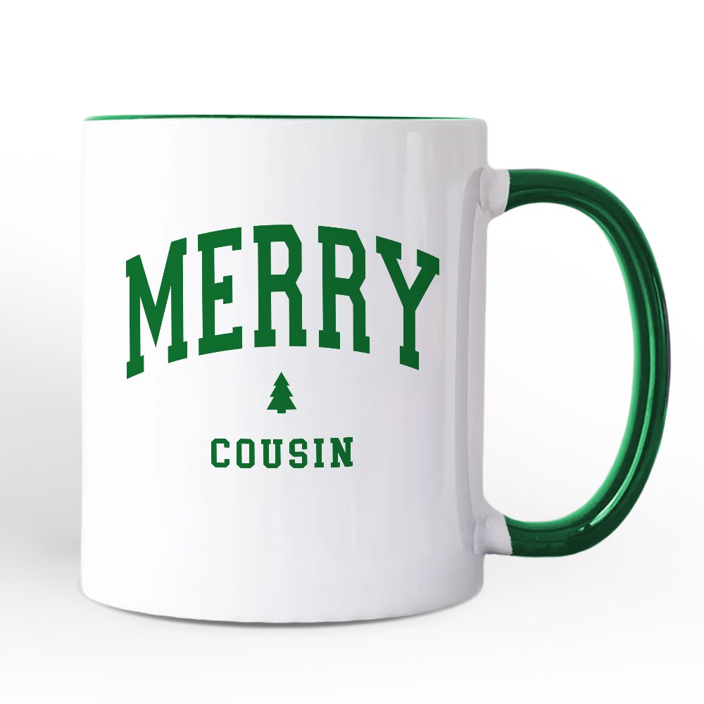 Merry Cousin Christmas Personalized Mug, Matching Family Holiday Gift with Custom Name