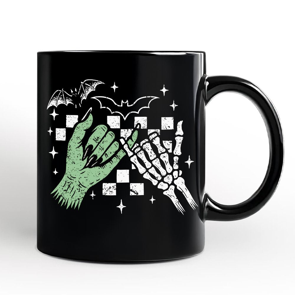 Monster Skeleton Pinky Promise Personalized Mug, Funny Spooky Halloween Mug
