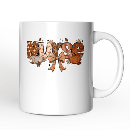 Nurse Coquette Autumn Personalized Mug, Cozy Fall Pumpkins Gift with Custom Name