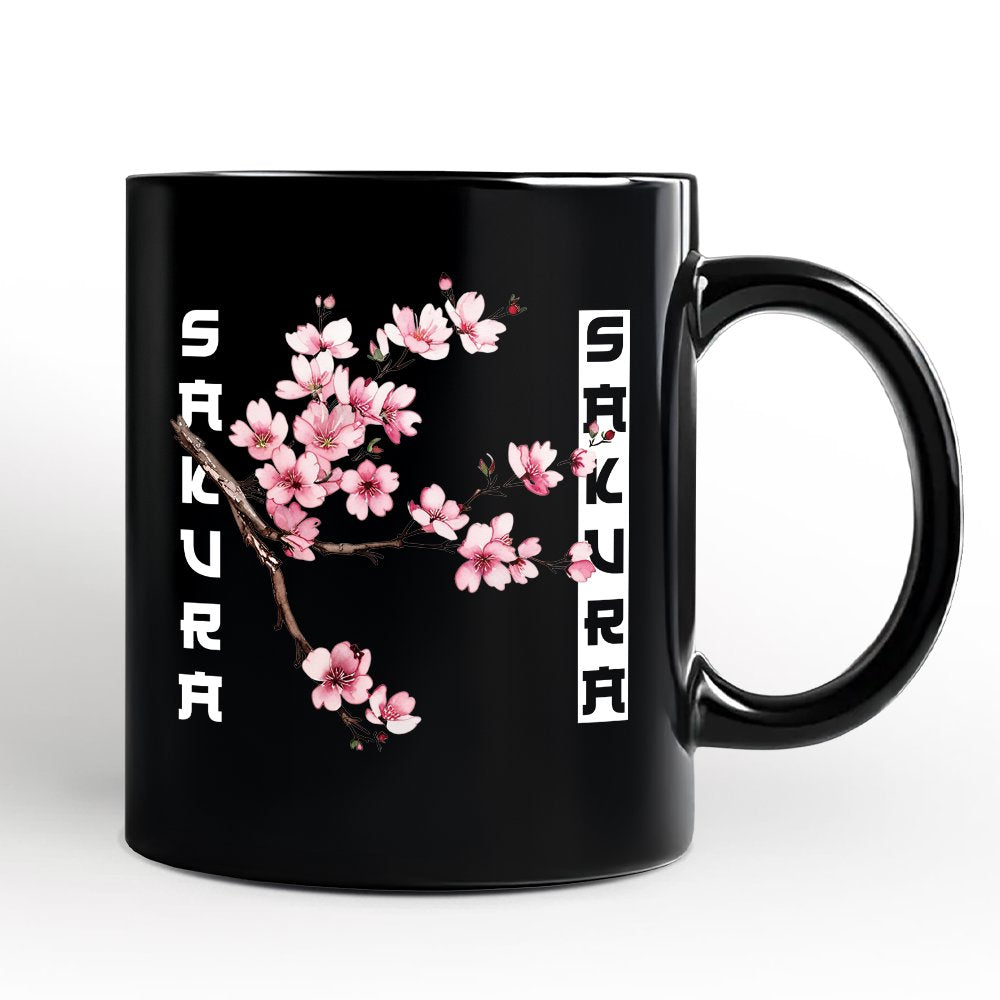 Sakura Cherry Blossom Personalized Mug, Vintage Japanese Spring Floral Gift with Custom Name