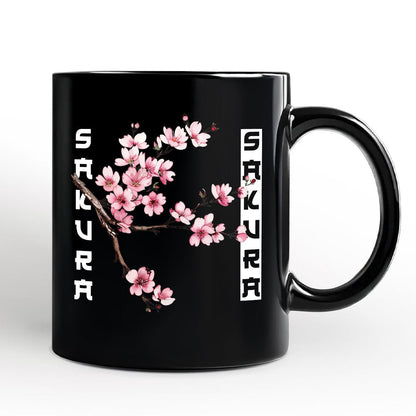 Sakura Cherry Blossom Personalized Mug, Vintage Japanese Spring Floral Gift with Custom Name