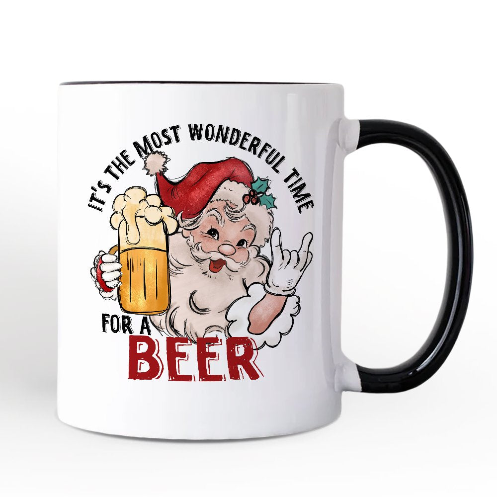 Santa Beer Christmas Personalized Mug, It's The Most Wonderful Time Funny Holiday Gift with Custom Name