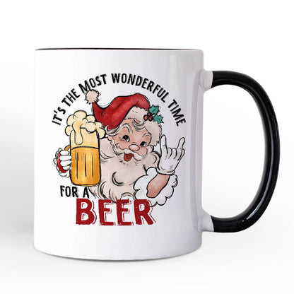 Santa Beer Christmas Personalized Mug, It's The Most Wonderful Time Funny Holiday Gift with Custom Name