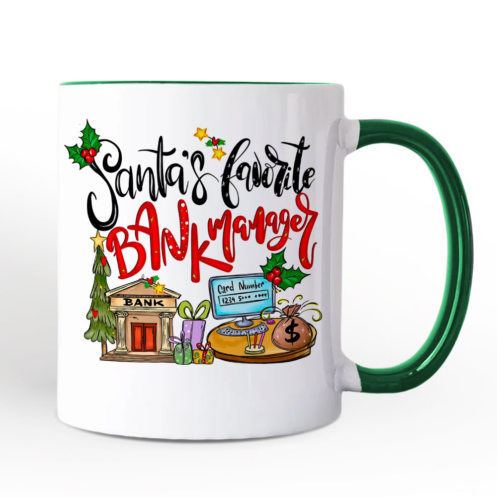Santa's Favorite Bank Manager Christmas Personalized Mug, Appreciation Gift with Custom Name