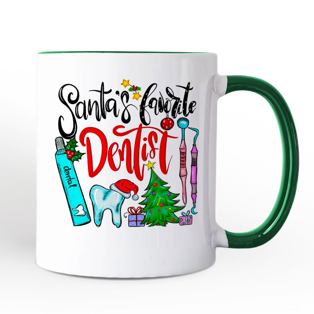 Santa's Favorite Dentist Christmas Personalized Mug, Dental Healthcare Appreciation Gift with Custom Name