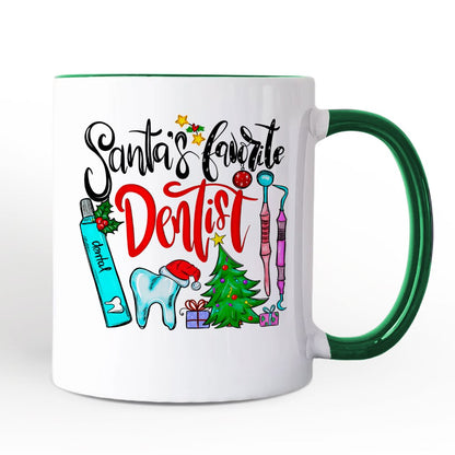Santa's Favorite Dentist Christmas Personalized Mug, Dental Healthcare Appreciation Gift with Custom Name