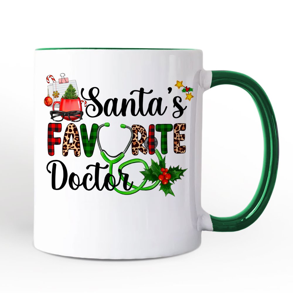 Santa's Favorite Doctor Christmas Personalized Mug, Appreciation Gift for Medical Worker with Custom Name