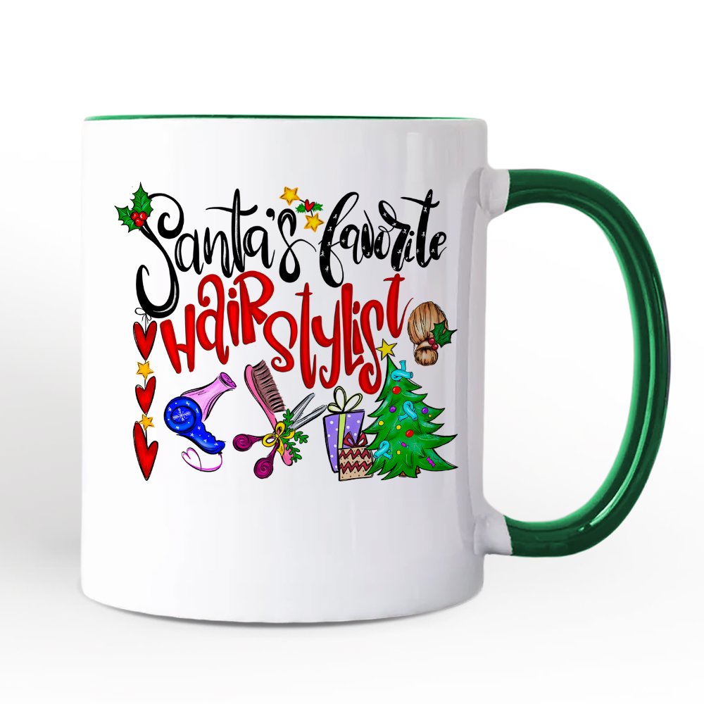 Santa's Favorite Hairstylist Christmas Personalized Mug, Hairdresser Appreciation Gift with Custom Name