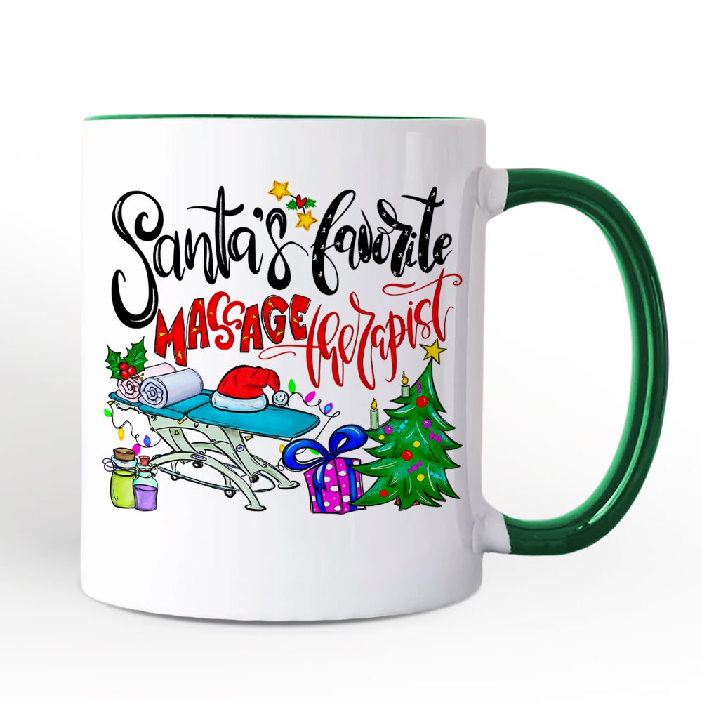 Santa's Favorite Massage Therapist Personalized Mug, Spa Appreciation Christmas Gift with Custom Name