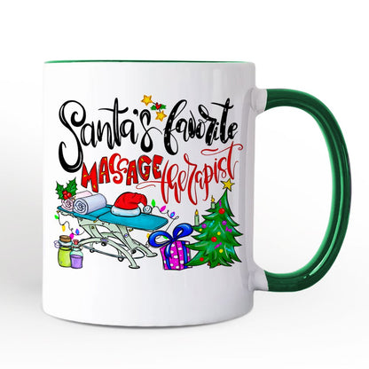Santa's Favorite Massage Therapist Personalized Mug, Spa Appreciation Christmas Gift with Custom Name