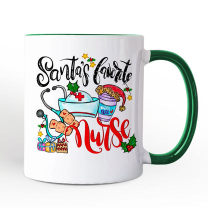 Santa's Favorite Nurse Christmas Personalized Mug, Healthcare Appreciation Gift with Custom Name