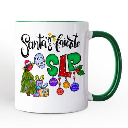 Santa's Favorite SLP Christmas Personalized Mug, Gift for Speech Therapist and Language Pathologist with Custom Name