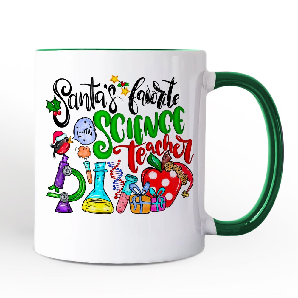 Santa's Favorite Science Teacher Christmas Personalized Mug, Chemistry, Physics and Biology Gift with Custom Name