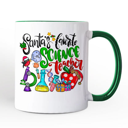 Santa's Favorite Science Teacher Christmas Personalized Mug, Chemistry, Physics and Biology Gift with Custom Name
