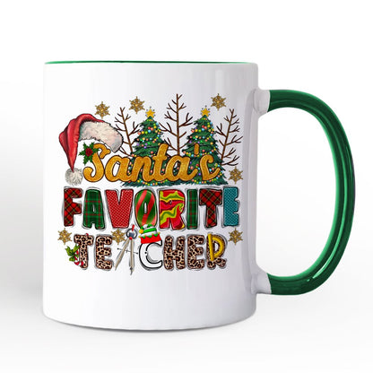 Santa's Favorite Teacher Personalized Mug, Christmas Gift with Custom Name