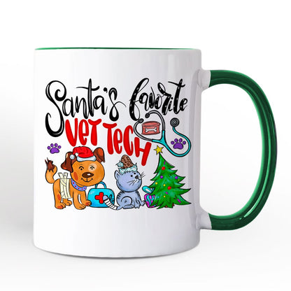 Santa's Favorite Vet Tech Christmas Personalized Mug, Appreciation Gift for Veterinary Technician with Custom Name