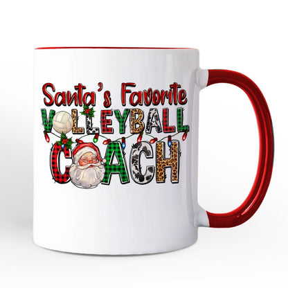 Santa's Favorite Volleyball Coach Personalized Mug, Plaid Christmas Sports Gift with Custom Name