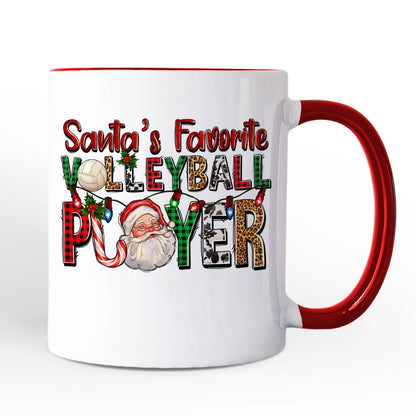 Santa's Favorite Volleyball Player Personalized Mug, Plaid Christmas Sports Gift with Custom Name