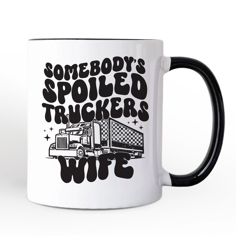 Somebody's Spoiled Trucker Wife Personalized Mug, Vintage Truck Driver Gift with Custom Name