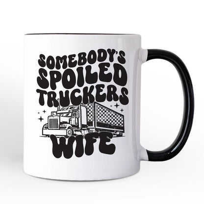 Somebody's Spoiled Trucker Wife Personalized Mug, Vintage Truck Driver Gift with Custom Name