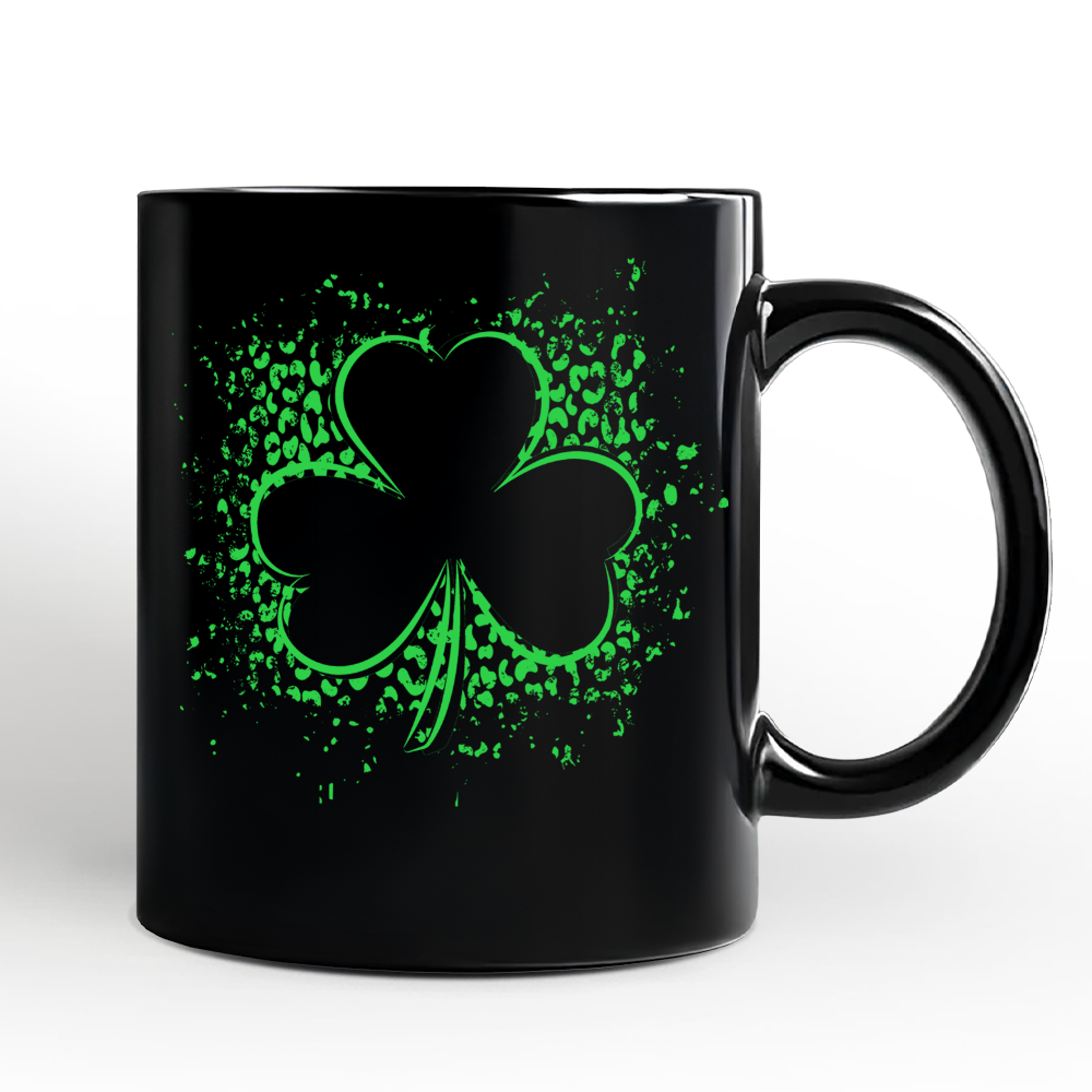 Splatter Shamrock Silhouette St Patrick's Day Personalized Mug, Retro Lucky Clover Gift with Custom Name