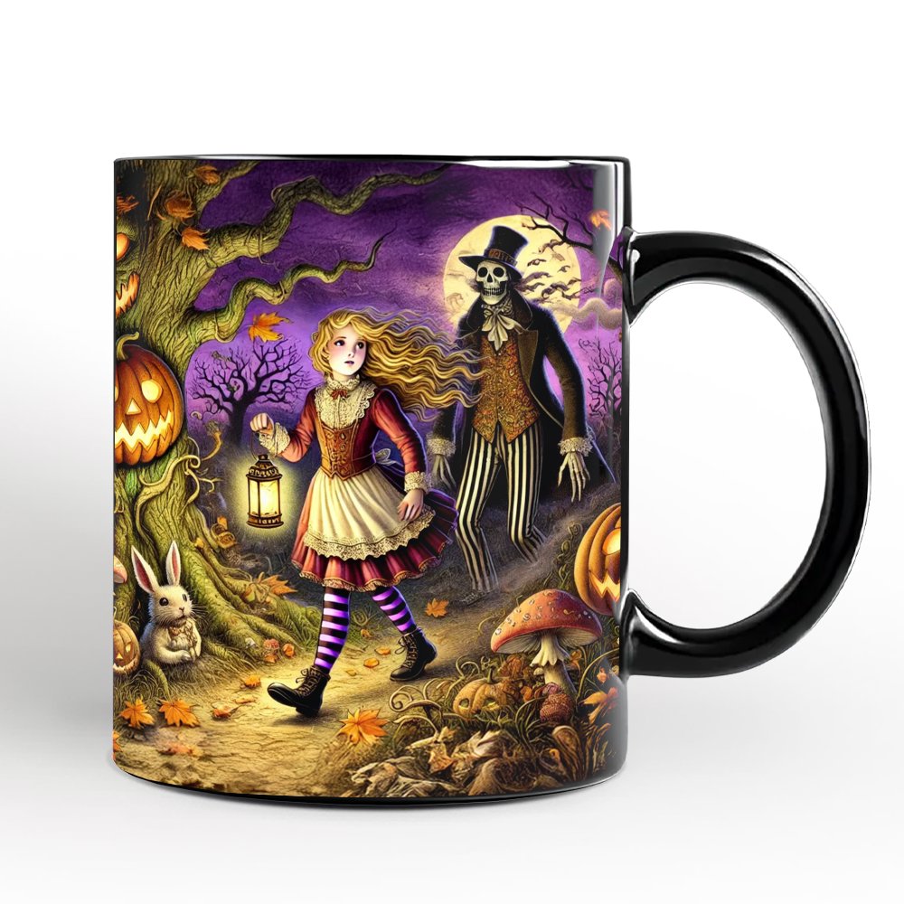 Spooky Parable Alice's Adventure in Wonderland Personalized Mug, Halloween Ceramic Gift with Custom Name