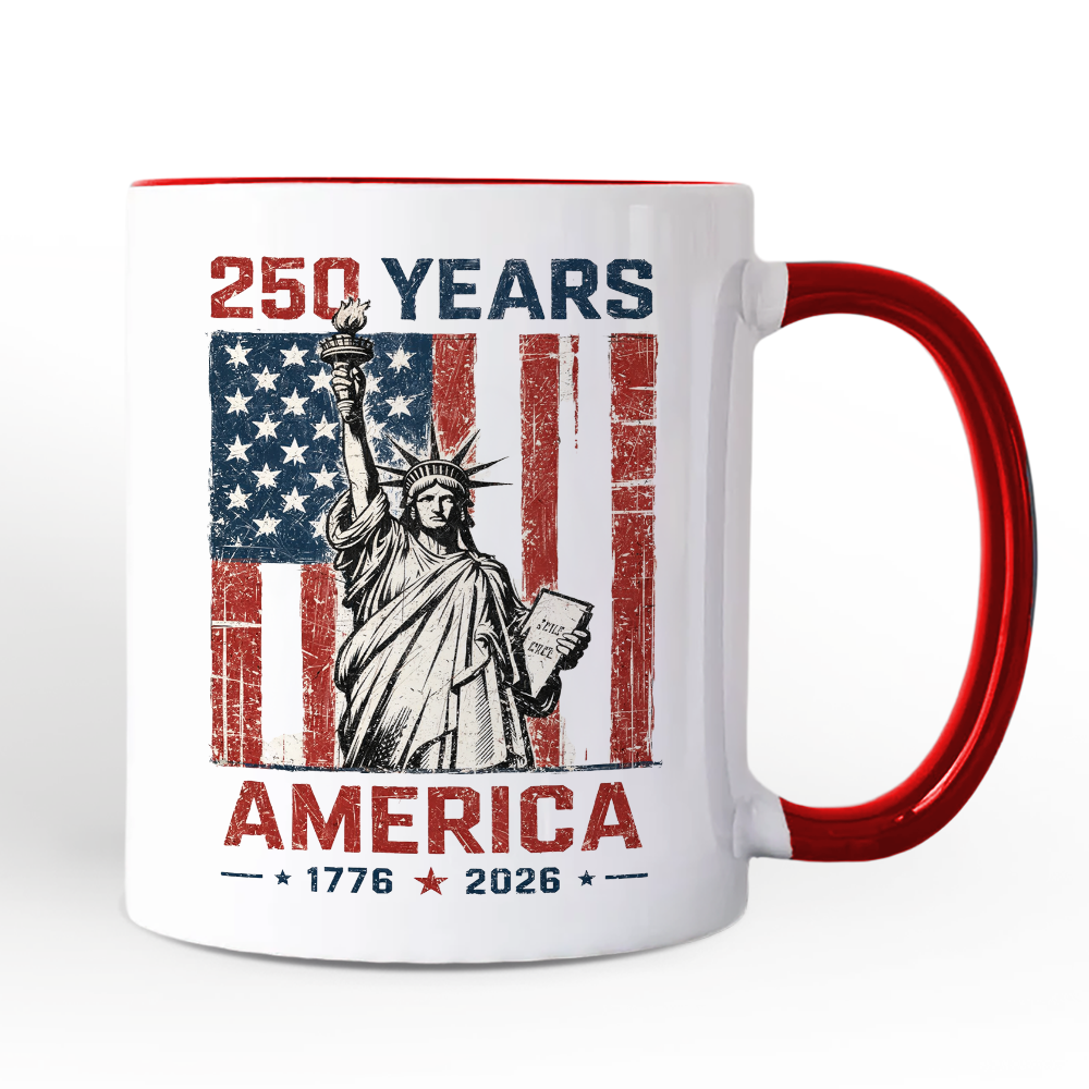 Statue of Liberty America Flag 250 Years Personalized Mug, 4th of July USA Patriotic 1776-2026 Gift with Custom Name
