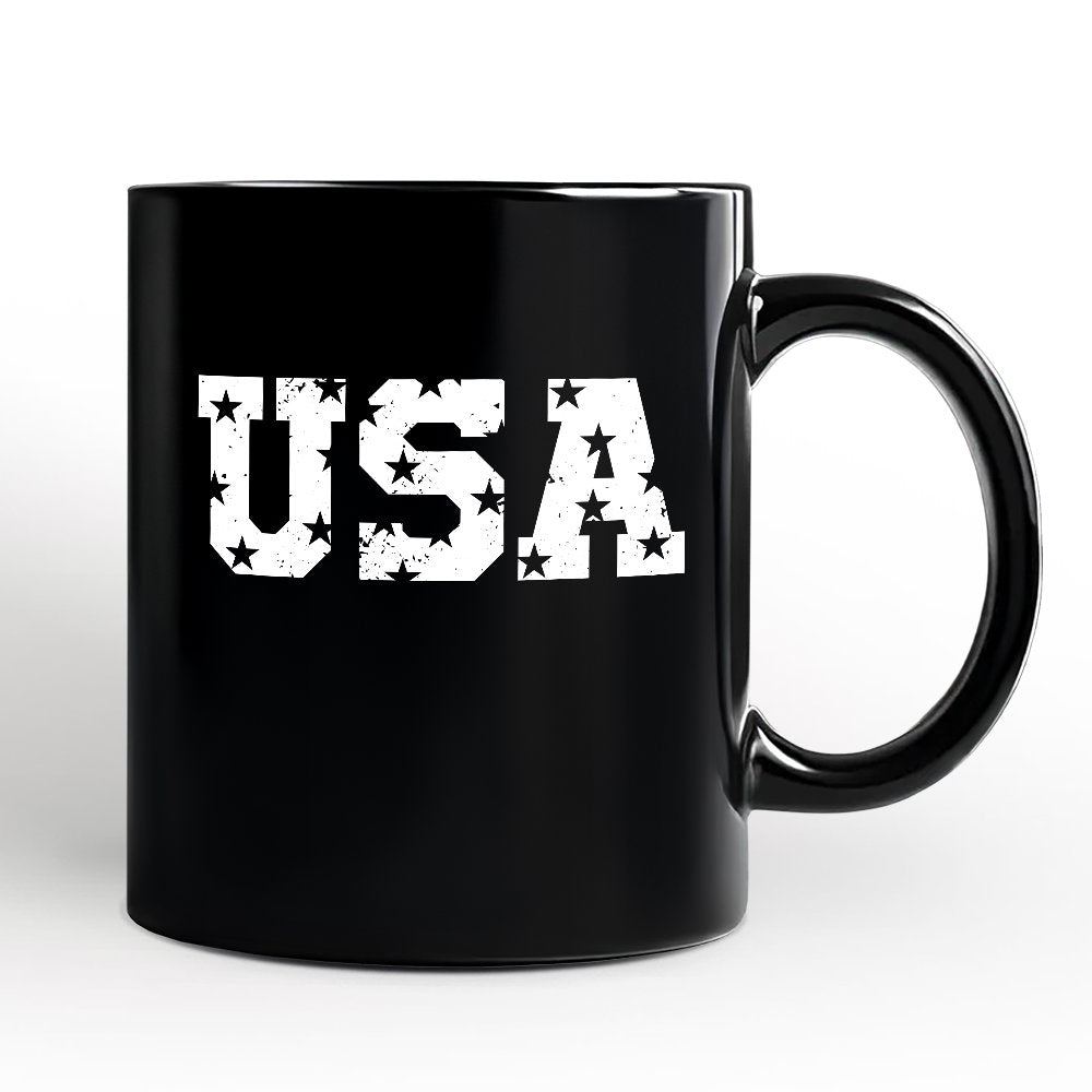 USA Block Letters Personalized Mug, Vintage Patriotic Gift with Custom Name