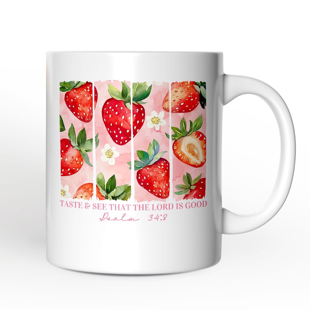 Taste and See That The Lord is Good Personalized Mug, Christian Faith Strawberry Gift with Custom Name