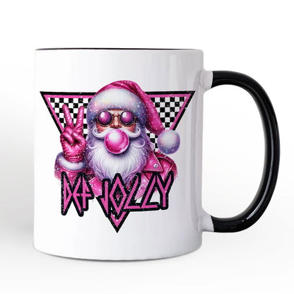 Pink Santa Blowing Bubblegum Personalized Mug, Def Jolly Coquette Retro Christmas Gift with Custom Name