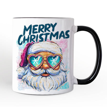 Merry Christmas Santa Sunglasses Christmas Personalized Mug, Funky Retro Holiday Gift with Custom Name