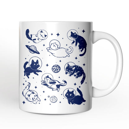 Cats in Space Retro Personalized Mug, Funny Astronaut Kitty Gift with Cosmic Vibes and Custom Name
