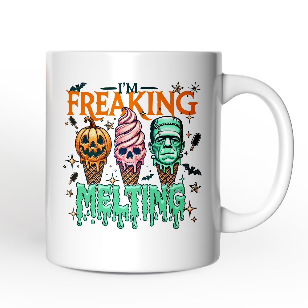 I'm Freaking Melting Frankenstein Personalized Mug, Funny Ice Cream Halloween Gift with Custom Name for Summer Spooky Season