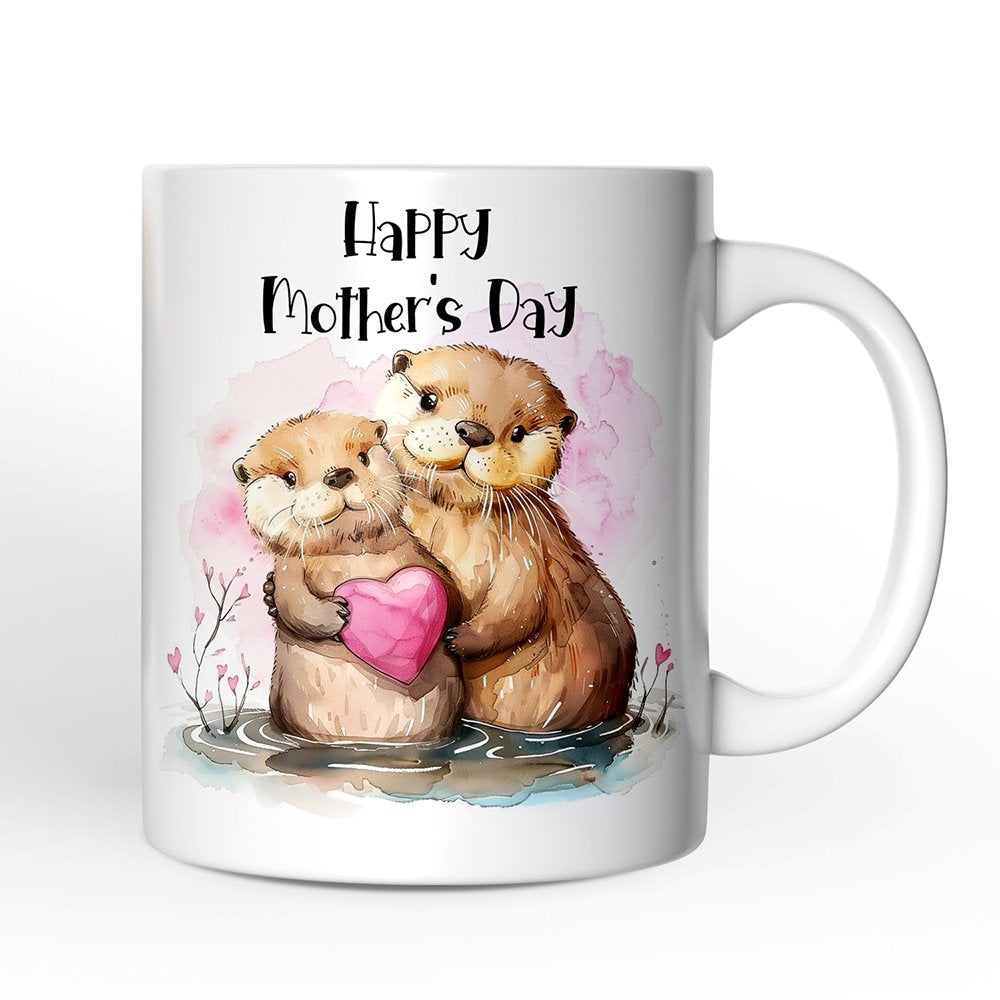 Cute Otters Mother's Day Themed Custom Mug, Personalized Art Animal Mom and Daughter Gift